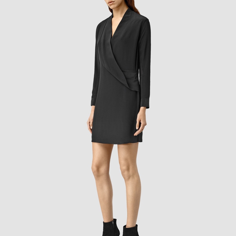 🚫SOLD🚫 All Saints Silk Black Shirt Dress